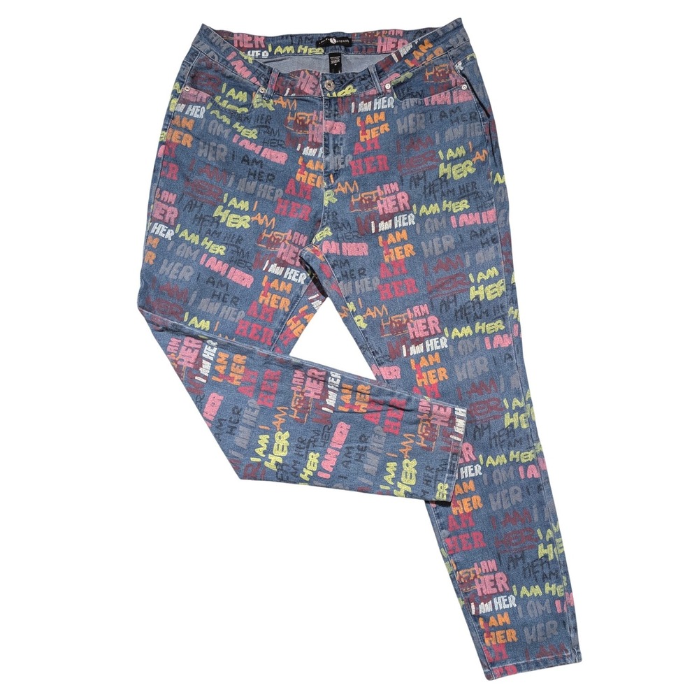 I AM HER Graffiti Print Skinny Jeans Blue Denim Plus Sz 18 NWT Urban Girl Power